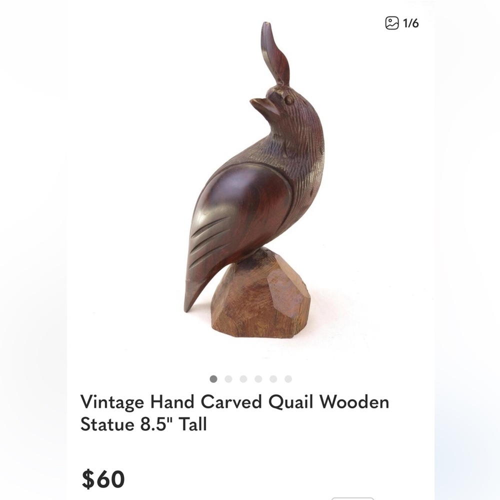 Wooden Ironwood Quail Figurine. Hand Sculpted Art. - Picture 10 of 12